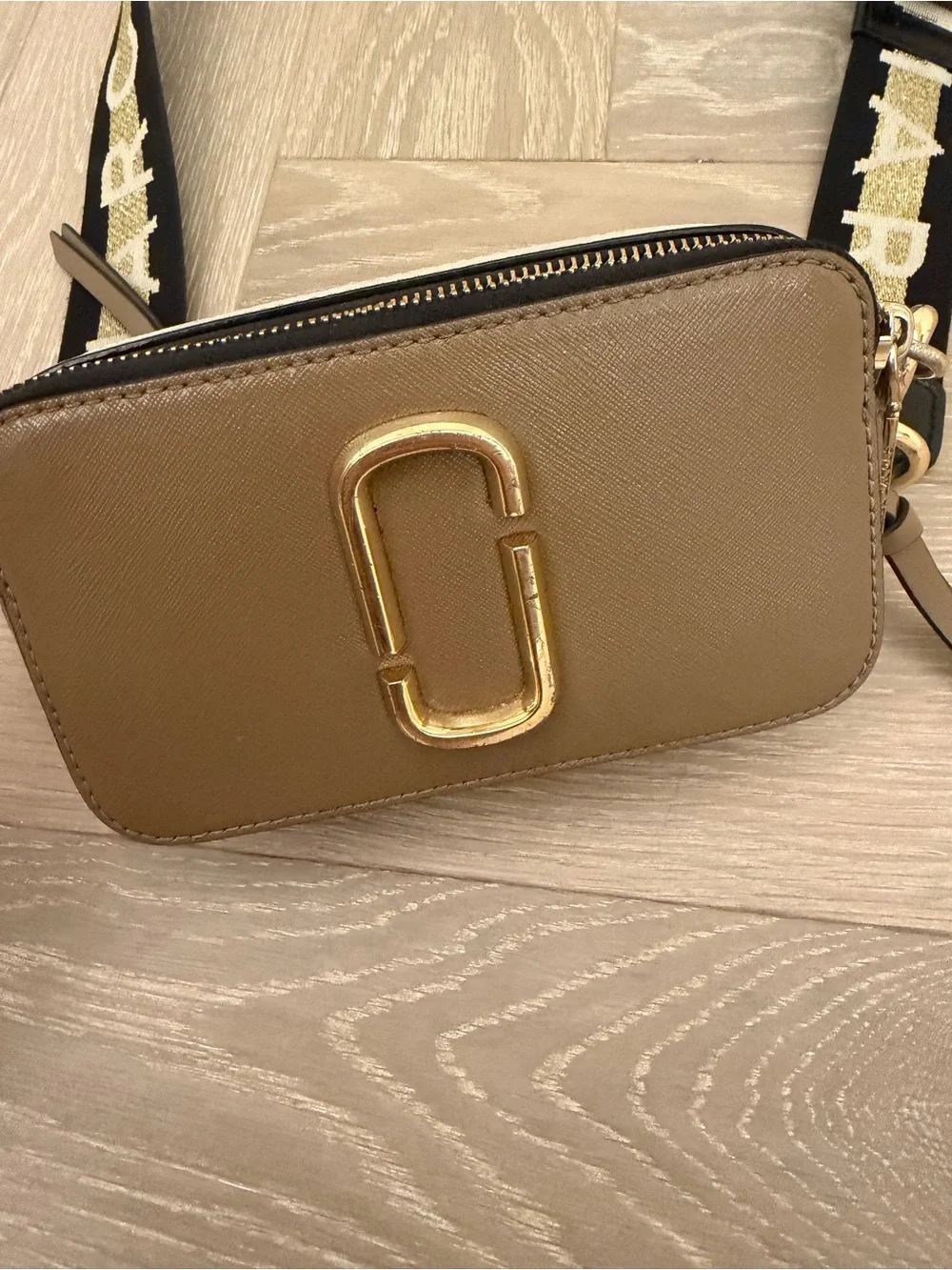 Marc Jacobs Brown Leather Camera Bag with Black Logo Strap
